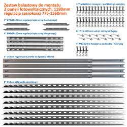 Ekierki balastowe na 2 panele fotowoltaiczne 1180x525 0-90 ALU regulowane